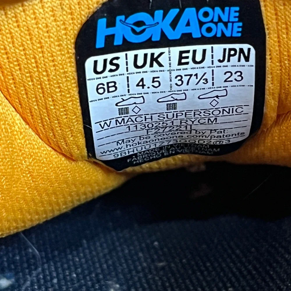 Hoka Mach Supersonic Women Running Shoes Orange Yellow Blue Size 6B‎ - Picture 6 of 6